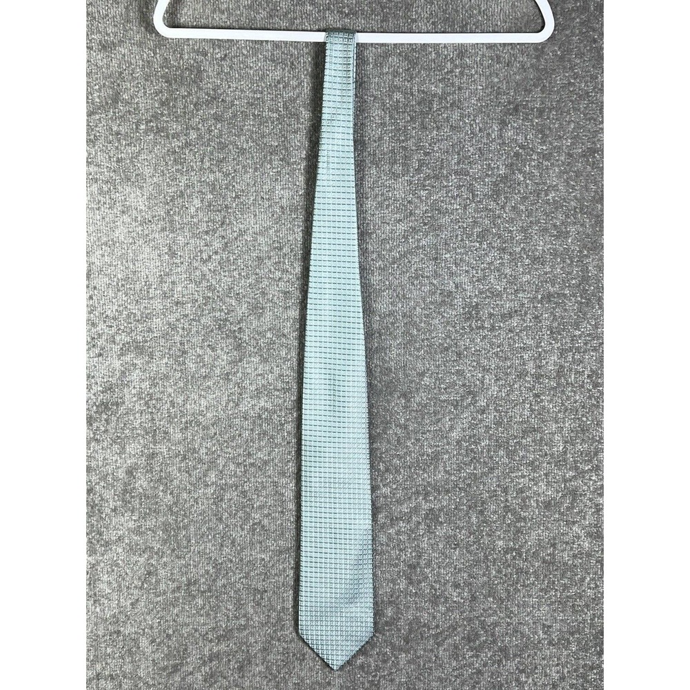 Vintage Marshall Fields SILK Tie Geometric Square Blue‎ Silver Pointed